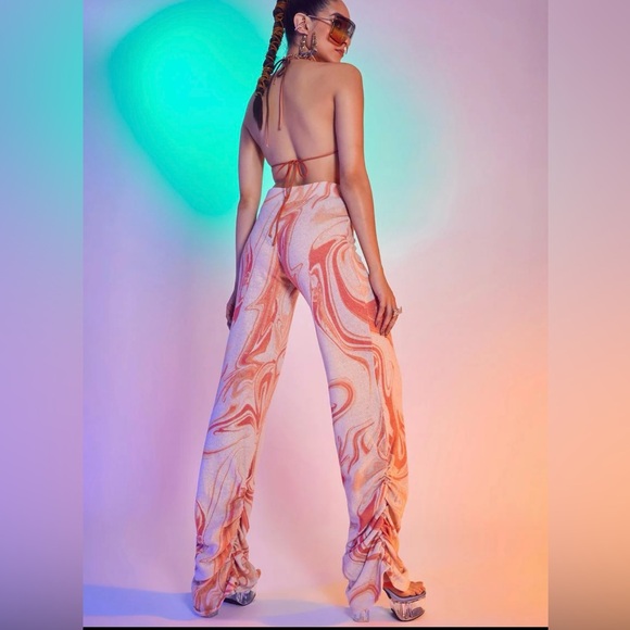 Jaded London ORANGE SWIRL RUCHED HEM PRINTED KNIT JOGGERS - Picture 3 of 3